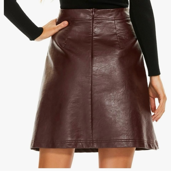 Ginasy Faux leather, a line, wrap , high waisted miniskirt burgundy - Picture 2 of 14